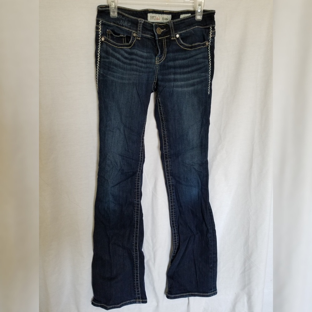 EUC dark wash stella bootcut buckle jeans